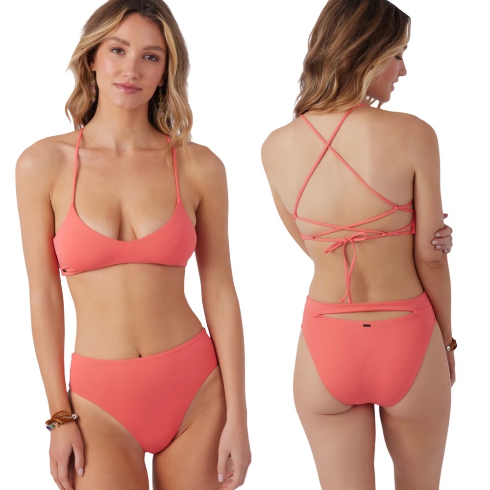 [L] O’Neill Bikini Set Dubarry Saltwater Solids Bralette Top High Rise Bottom